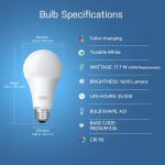 Feit Electric Smart Bulb, 100W Equivalent Color Changing and Tunable White, 2.4Ghz Wifi light bulb, No Hub Needed, Works with Alexa and Google Assistant, High CRI Dimmable LED OM100/RGBW/CA/AG, 1 Pack