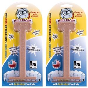 Bullibone Nylon Dog Chew Toy Nylon Bone - Improves Dental Hygiene, Easy to Grip Bottom, and Permeated with Flavor (Peanut Butter, Large - 2 Pack)