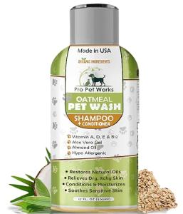 Oatmeal Dog Shampoo & Conditioner 17oz [USA] 5 in 1 Plant-Based Organic Sulfate-Free Soap-Free-Tearless Moisturizer for Dandruff Allergies & Itchy Dry Sensitive Skin-Puppy Grooming [Pro Pet Works]