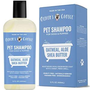 OLIVER'S CHOICE Dog Shampoo with Oatmeal, Aloe & Shea Butter – Deodorizing Puppy Shampoo for Smelly Dogs, Itchy Skin Relief, Paraben-Free, Biodegradable, Cruelty Free – 12 fl. oz