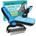 Maxpower Planet Dog Rake and Dog Hair Brush - Gently Removes Loose Undercoat, Mats and Tangled - Deshedding Grooming Tool for Dogs & Cats - Self Cleaning Slicker Brush - All Hair Types