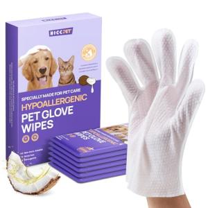 HICC PET Cleaning Deodorizing Glove Wipes for Dogs & Cats, Vet Recommended Hypoallergenic Hydrating & Nourish Fur Pet Grooming Glove Wipes, Pet Bathing Wipes for Horse Coat Care,6pcs Coconut Scent
