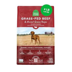 Open Farm, Ancient Grains Dry Dog Food, Protein-Rich & Nutrient Dense, 90% Animal Protein Mixed with Non-GMO Fruits, Veggies and Superfoods, Grass-Fed Beef Recipe, 4lb Bag