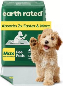 Earth Rated Max Absorbency Puppy Pee Pads for Dogs Absorbs 2X Faster & 2X More, Leak-Proof, Odor Control Potty Training, Unscented, Large, 22” x 23”, 40 Count