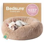 Bedsure Calming Dog Bed Medium Size Dog - Donut Washable Medium Pet Bed, 30 inches Anti-Slip Round Fluffy Plush Faux Fur Cat Bed, Fits up to 45 lbs Pets, Camel