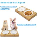 Premium Bamboo Raised Pet Feeder - 15 Degree Elevated Cat & Small Dog Bowls with 2 Ceramic Dishes, Non-Slip Base & 8 Silicone Pads, Eco-Friendly Ergonomic Food Stand for Kittens/Puppies
