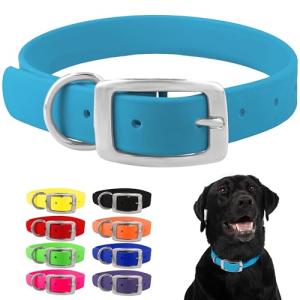 Regal Dog Products Small Light Blue Dog Collar with Heavy Duty Double Buckle & D Ring | Vinyl Coated, Custom Fit, Adjustable Biothane Dog Collar Chew Resistant Waterproof Collar for Dogs