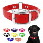 Regal Dog Products Large Red Dog Collar with Heavy Duty Double Buckle & D Ring | Vinyl Coated, Custom Fit, Adjustable Biothane Dog Collar | Chew Resistant Waterproof Center-Ring Collar for Dogs