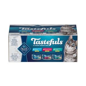 Blue Buffalo Tastefuls Flaked Wet Cat Food Variety Pack, Made with Natural Ingredients, Tuna, Chicken, Fish & Shrimp, 3-oz Cans (12 Count, 4 of Each)