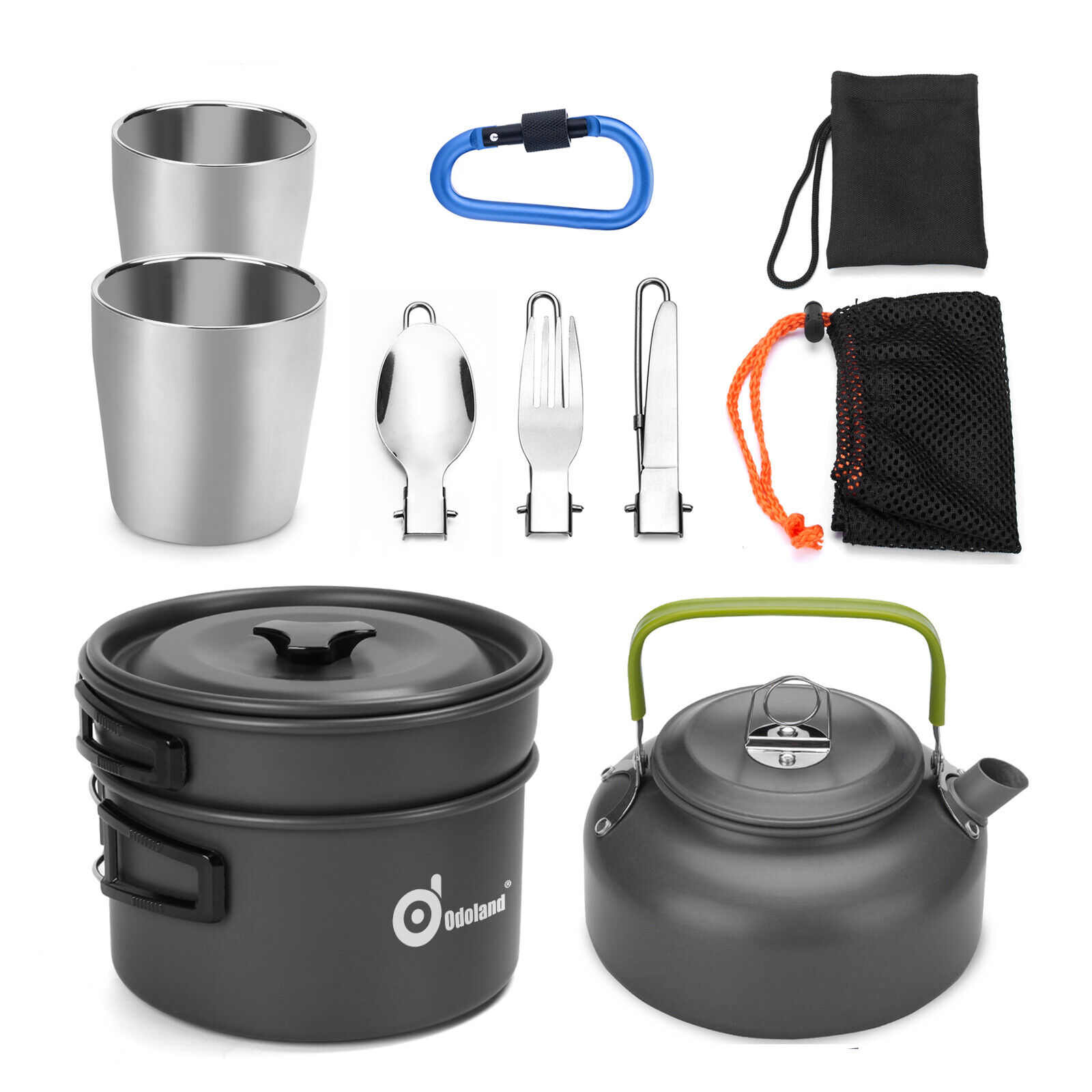 10pc Outdoor Camping Cookware Mess Kit Pot Pan Cup