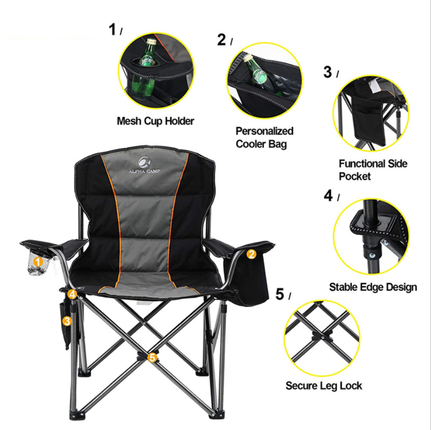 Oversized Heavy Duty Folding Camping Chair with Cup Holder