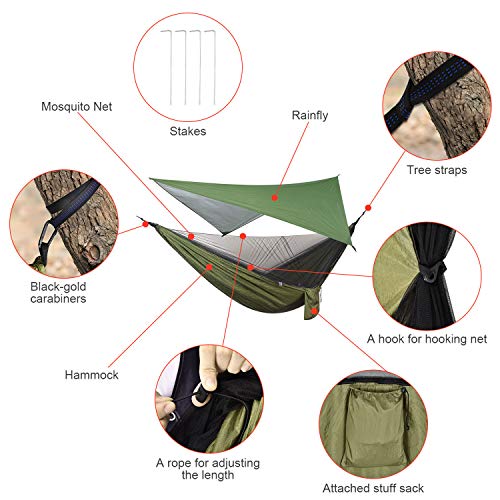 FIRINER Camping Hammock with Rain Fly and Mosquito Net