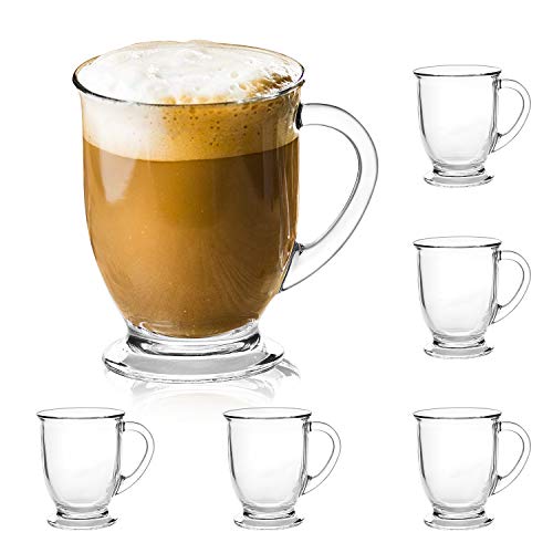 Set of 6 Clear Glass Coffee Mugs 450ml