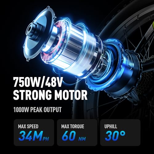 EXRBYKO 750W 34MPH 26" Fat Tire E-Bike - 21-Speed