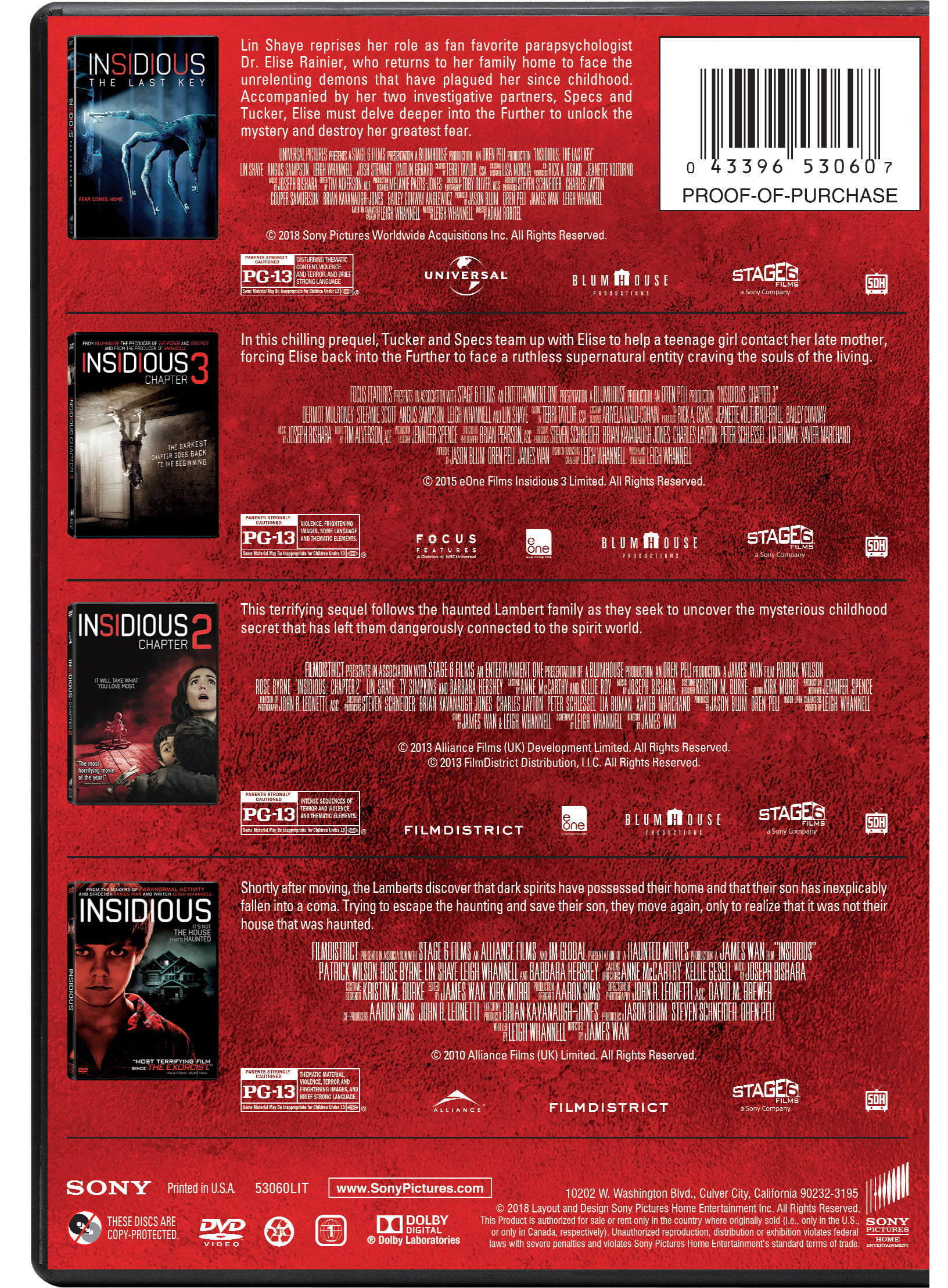 Insidious / Insidious: Chapter 2 / Insidious: Chapter 3 / Insidious: The Last Key [DVD] by Sony Pictures Home Entertainment