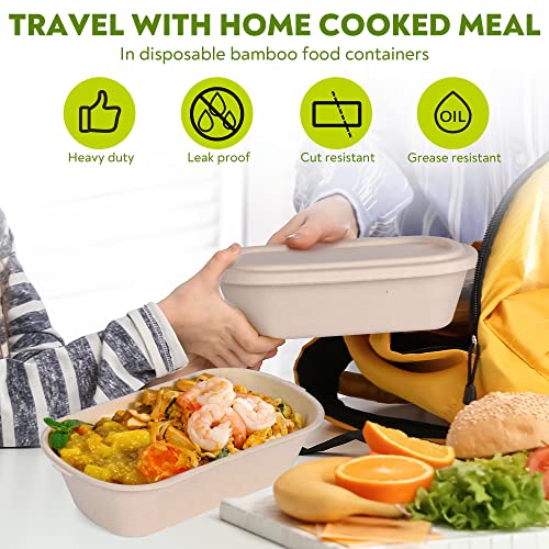 Eco-Friendly Bamboo Meal Prep Containers - 50 Pack