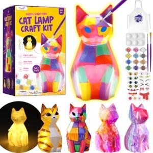Paint Your Own Cat Lamp Kit, Arts and Crafts for Kids Ages 8-12, Art Supplies Painting kit for Kids 6-12, Cat Night Light Toys Girls Boy Birthday Christmas Gifts for Kid Ages 3 4 5 6 7 8 9 10 11 12+
