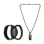 Ed Hardy Men's Matte Black Metal Alloy Bracelet Watch 50mm Gift Set