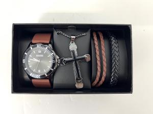 Men's 5-Piece Gift Set - Watch, Necklace and Bracelets - Brown - with gift box