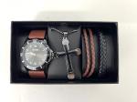 Men's 5-Piece Gift Set - Watch, Necklace and Bracelets - Brown - with gift box
