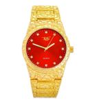 MEN ICED HIP HOP GOLD PT BLING RED DIAL GOLDEN NUGGET WATCH & BRACELET GIFT SET
