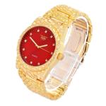 MEN ICED HIP HOP GOLD PT BLING RED DIAL GOLDEN NUGGET WATCH & BRACELET GIFT SET