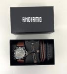 Men's 5-Piece Gift Set - Watch, Necklace and Bracelets - Brown - with gift box