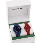 LACOSTE 2070016 12.12 NAVY/RED DIAL SILICONE STRAP MEN & KIDS WATCH GIFT SET