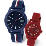 LACOSTE 2070016 12.12 NAVY/RED DIAL SILICONE STRAP MEN & KIDS WATCH GIFT SET