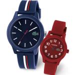 LACOSTE 2070016 12.12 NAVY/RED DIAL SILICONE STRAP MEN & KIDS WATCH GIFT SET