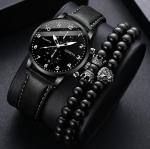 Geneva Black Watch and 2 Bracelets Gift Set Men’s Luxury Chronograph New 3 Piece