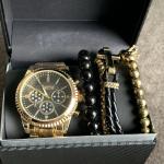 American Exchange Men's Gold-Tone Bracelet Watch 52mm Gift Set Black Crown Cross