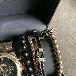 American Exchange Men's Gold-Tone Bracelet Watch 52mm Gift Set Black Crown Cross