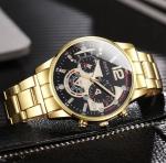 Geneva 5 Piece Mens Watch Set Luxury Quartz Chronograph Gift Gold Silver Black