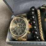 American Exchange Men's Gold-Tone Bracelet Watch 52mm Gift Set Black Crown Cross