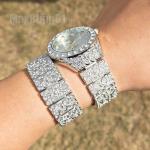 MEN'S ICED HIP HOP STYLE GOLDEN NUGGET CZ LUXURY BLING WATCH & BRACELET GIFT SET