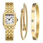 CHEETAH Women’s Gold Bangle Watch and Bracelet Set, Small Vintage Roman Dial in White