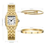 CHEETAH Women’s Gold Bangle Watch and Bracelet Set, Small Vintage Roman Dial in White