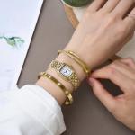 CHEETAH Women’s Gold Bangle Watch and Bracelet Set, Small Vintage Roman Dial in White