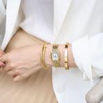 CHEETAH Women’s Gold Bangle Watch and Bracelet Set, Small Vintage Roman Dial in White