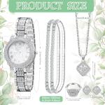 Ecation 7 Pcs Luxury Women Watch and Bracelet Set Elegant Rhinestone Jewelry Quartz Watch and Women's Wrist Bangle Diamond Ring Necklace Earrings Set with Box for Wife Ladies Gift