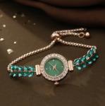 Vintage Green Crystal Watch Jewelry Set Women Gold Quartz Gift Box Included