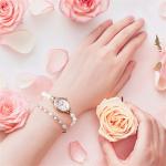 Women's Natural Pearls Oval Dial Dress Quartz Wrist Watch Bracelet Set for Gift