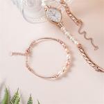 Women's Natural Pearls Oval Dial Dress Quartz Wrist Watch Bracelet Set for Gift