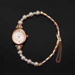 Women's Natural Pearls Oval Dial Dress Quartz Wrist Watch Bracelet Set for Gift