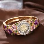 5pcs Purple Women Baroque Flower Rhinestone Quartz Bangle Watch Jewelry Set Gift