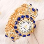 2Pc Boho Luxury Blue Rhinestone Women Quartz Watch & Bracelet Set Gift New