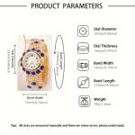 2Pc Boho Luxury Blue Rhinestone Women Quartz Watch & Bracelet Set Gift New