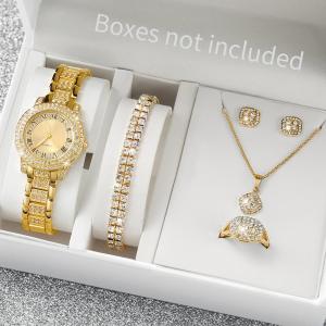 Women's Watch Bracelet Stainless Steel Strap Woman Necklace Earrings Set Gift
