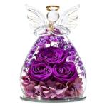 Beferr Christmas Birthday Gifts for Women, Mom Gifts for Christmas Fresh Flowers for Delivery Prime Forever Preserved Rose in Glass Angel Figurine Xmas Gifts for Grandma Wife Sister Her, Purple